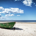 Waiting  For Travel In A Beautiful Pea Green Boat In Jurmala 