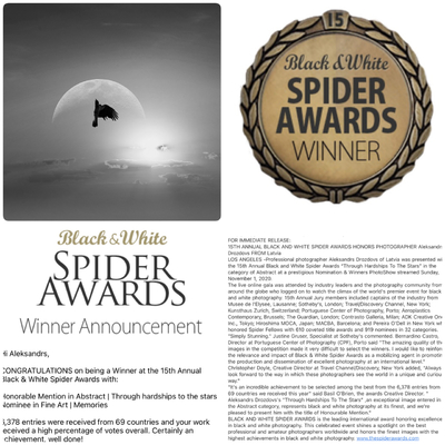 Photographer Aleksandrs Drozdovs Is Announced Among Winners Of Black And White Spider Awards 2020